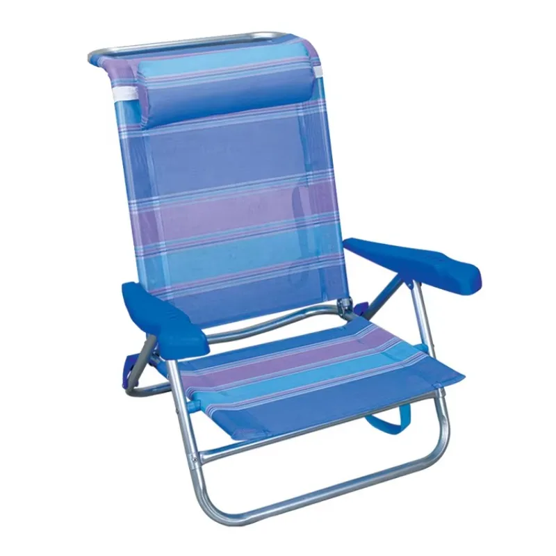

Adjustable recliner armrest folding aluminum sea beach chair folding with pillow