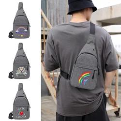 New Men's Shoulder Chest Bag Canvas Sport Crossbody Trend Outdoor Bag for Men Teacher Pattern Printed Mobile Phone Chest Bags