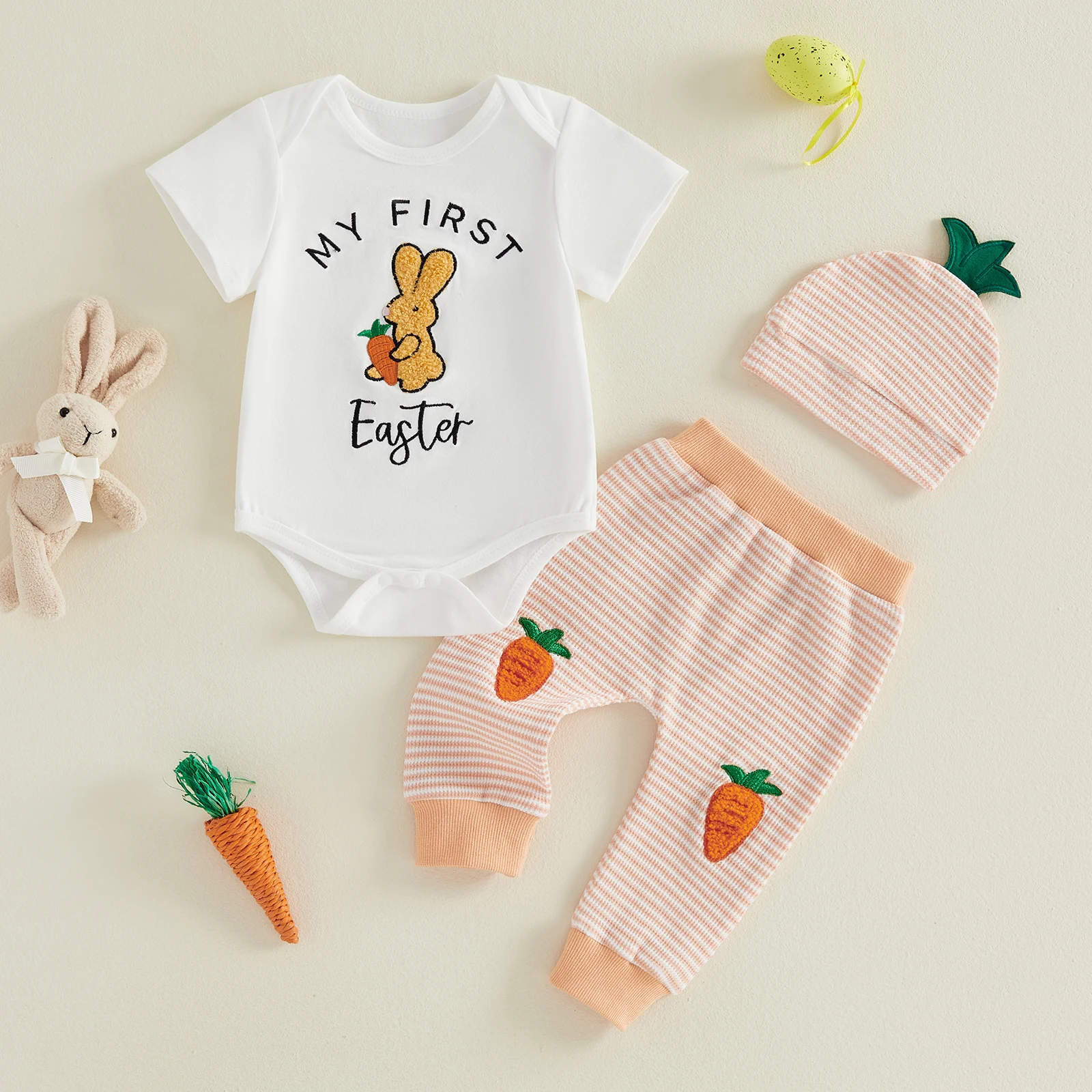 

Baby Girl Easter Outfit Floral Bunny Ears Headband Ruffle Sleeve Romper Tutu Skirt and Leg Warmers 5 Piece Set