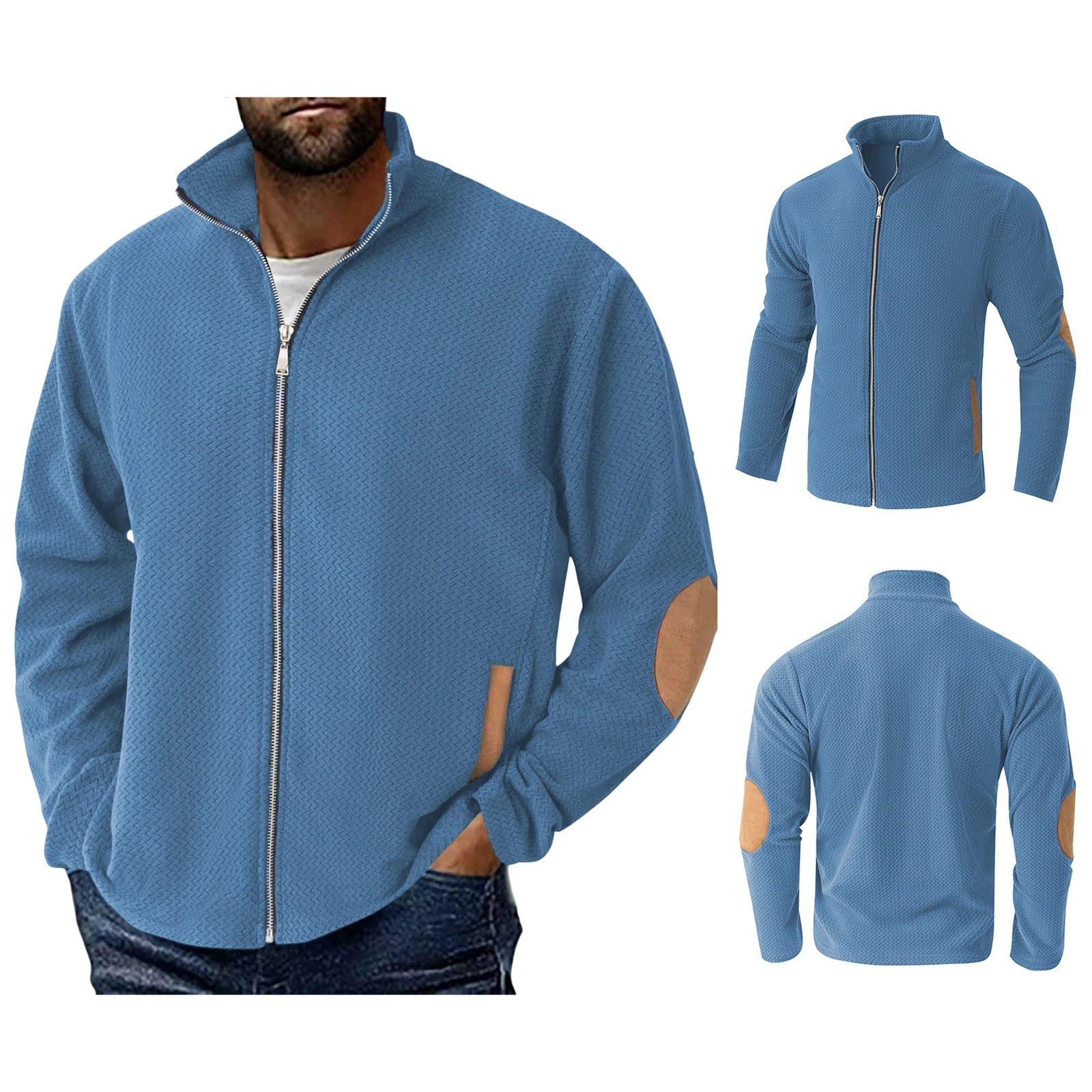 Men's Fall Winter Jacket Casual Stylish Stand Collar Long Sleeve Full Zip Up Sweatshirt