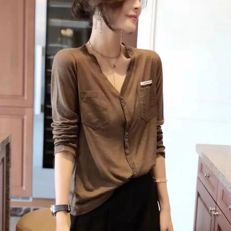 

V-Ne Knitted Open Cardigan Loose Casual Long Sve Faionable Retro Sle Women's Autumn Top Outerwear Poetic Lin Brand