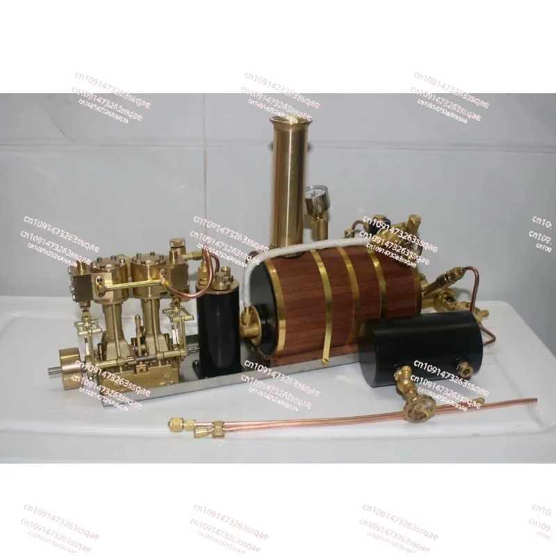 

Inline two-cylinder reciprocating steam engine model power group, retro model,and single vertical boiler Horizontal boiler