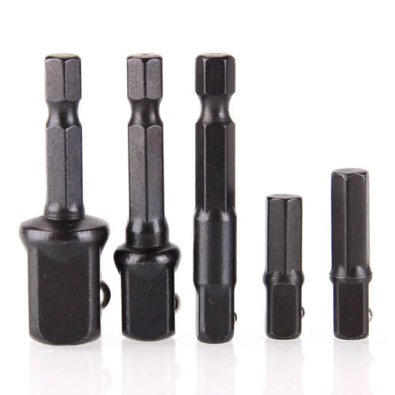 5Pcs Impacts Socket Adapter 1/4 3/8 1/2 Inch Nut Driver Sockets Hex Shank Extension For Screwdriver Drills Handle Tools
