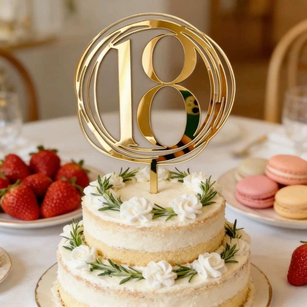 Acryl-Kuchenaufsatz für eine 18. Geburtstagsfeier, mit goldenem Design, perfekt zum Dekorieren von Kuchen und Cupcakes. – Detail 7