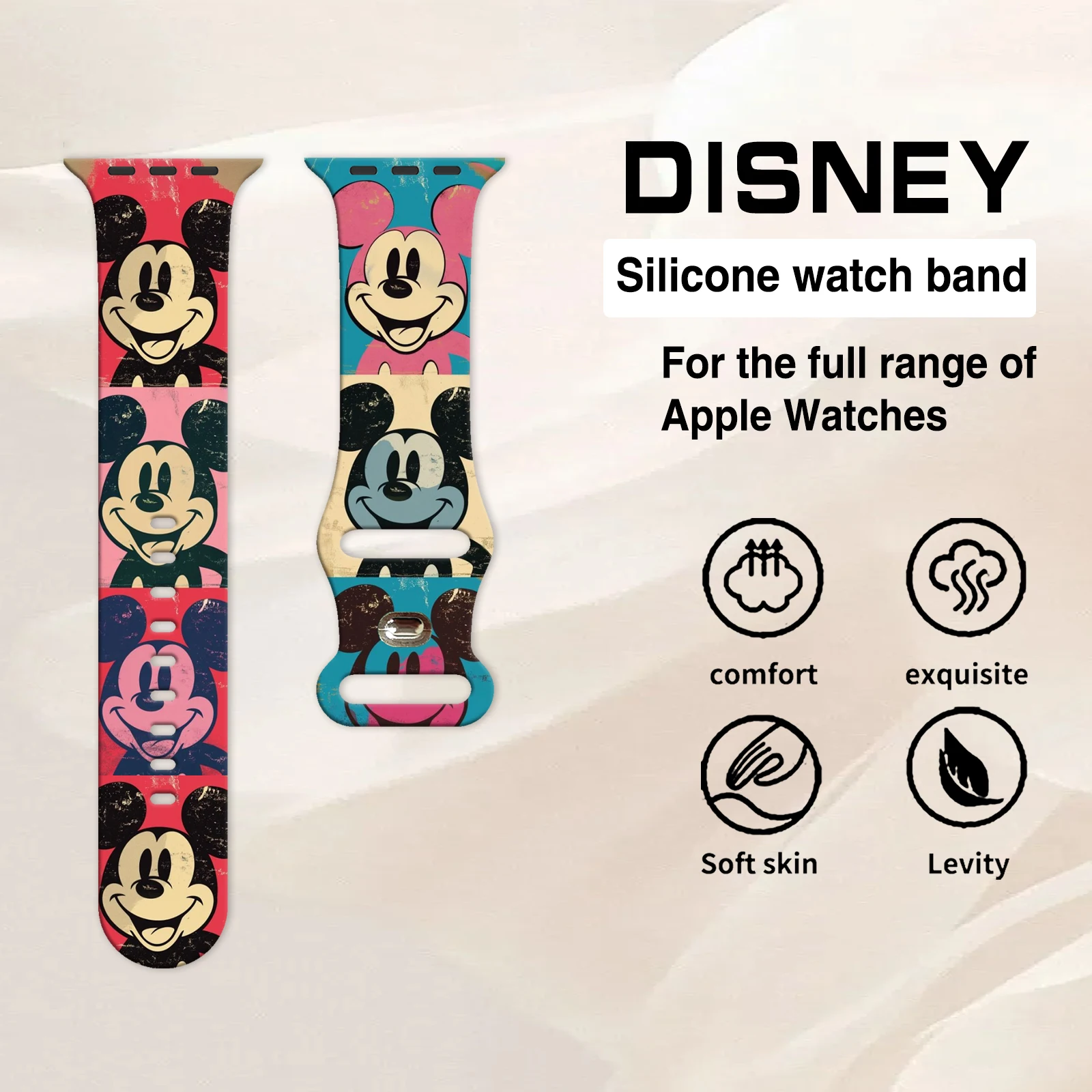 สายรัดลายพิมพ์มิกกี้ซีรีส์ดิสนีย์เหมาะสำหรับแอปเปิ้ลวอทช์ 11/10/9/8, ไอวอทช์แบบเปลี่ยนได้ 49 มม./46 มม./44 มม./42 มม./41 มม.