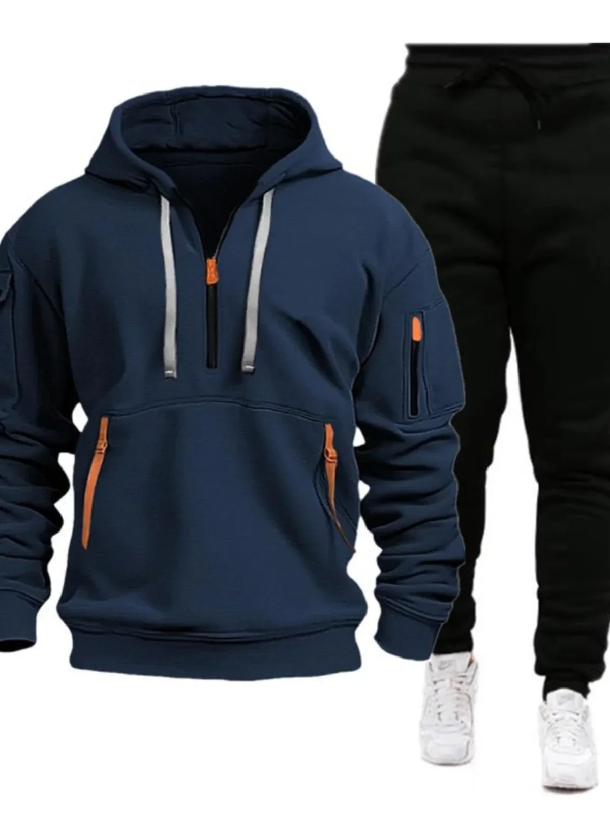 

Autumn and Winter 2025 new men hooded sweatshirt + pants two-piece set outdoor multi-pocket men pullover sportswear set