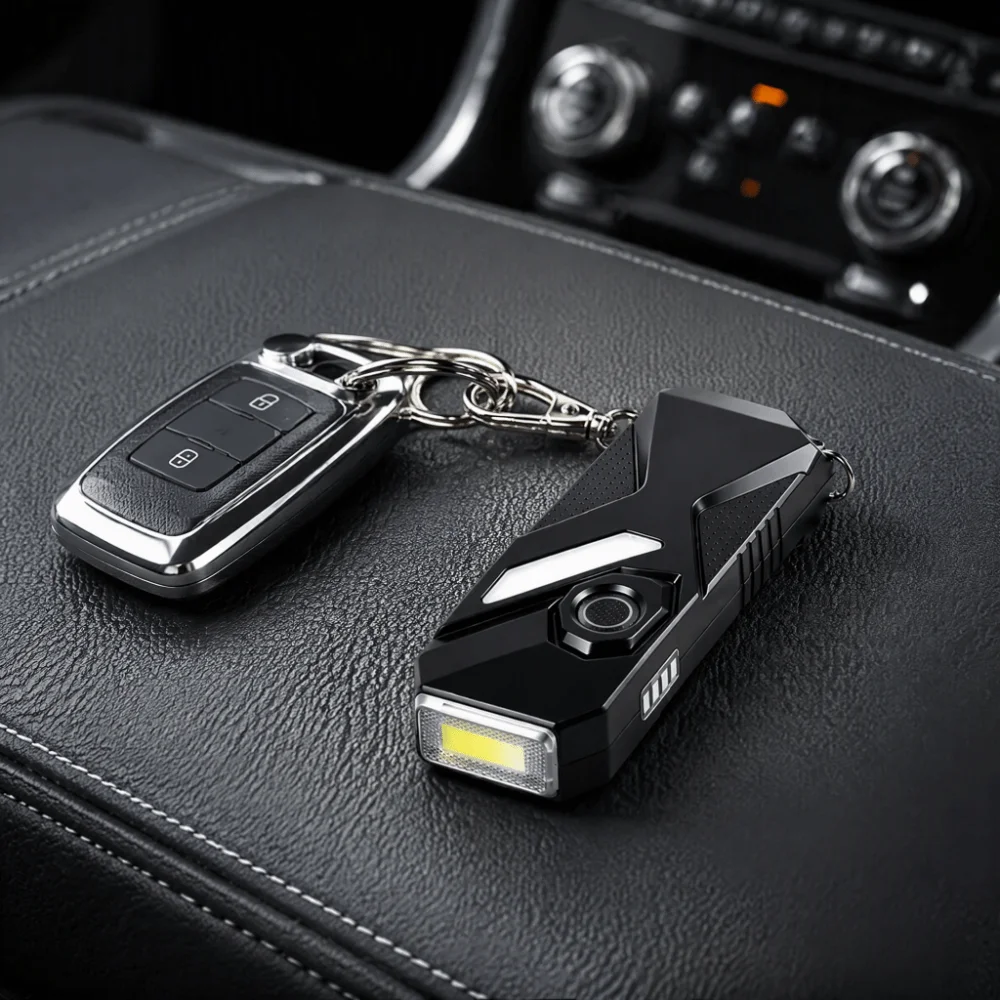 Rechargeable Keychain Flashlight Double Front Lights USB C Atmosphere Keychain Lamp Side Light Panel Purple Light