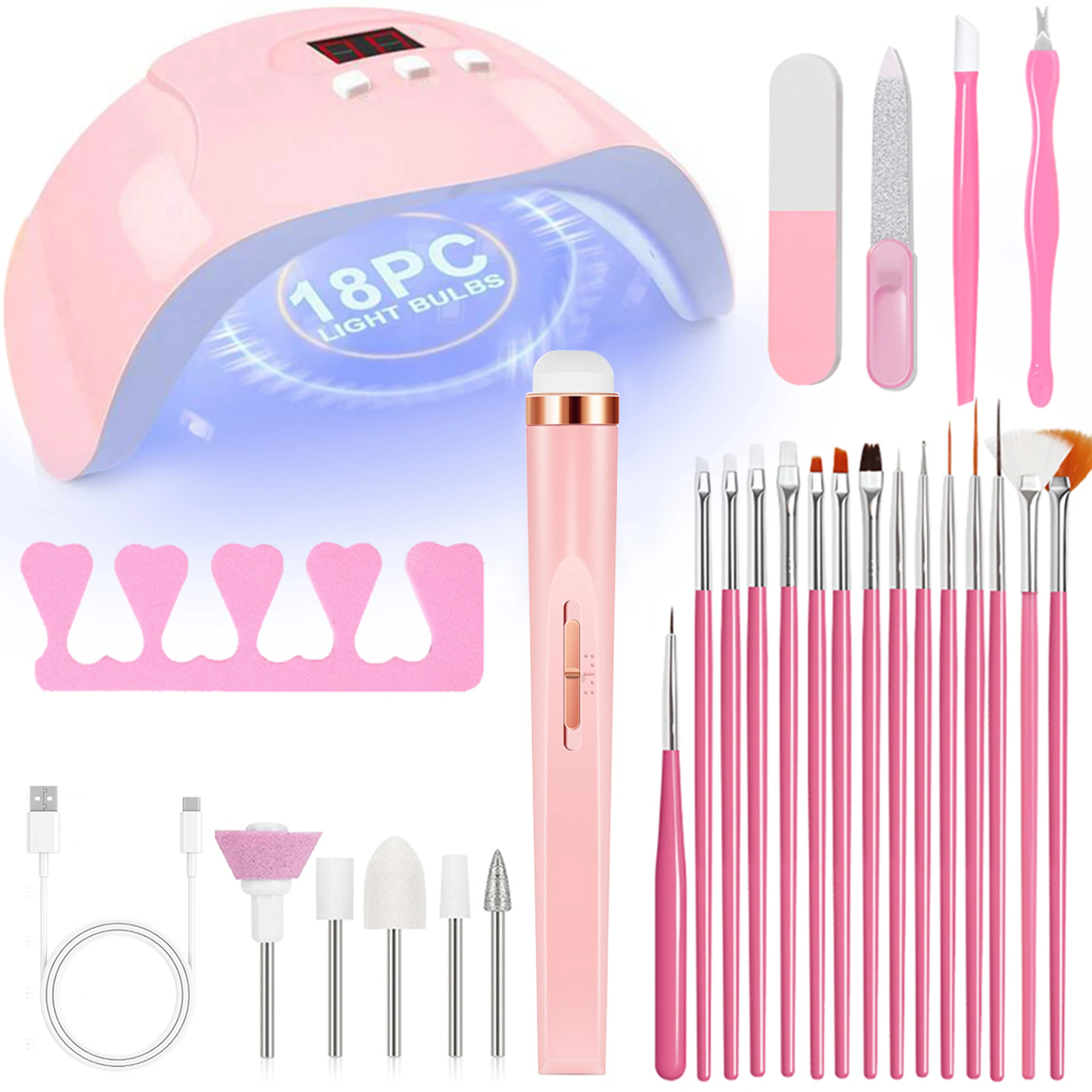 YIKOOLIN 5-In-1 Nail Lamp Set USB Professional UVLED Nail Lamp Nail Polisher Nail Pen Manicure Tools Acrylic Starter Set