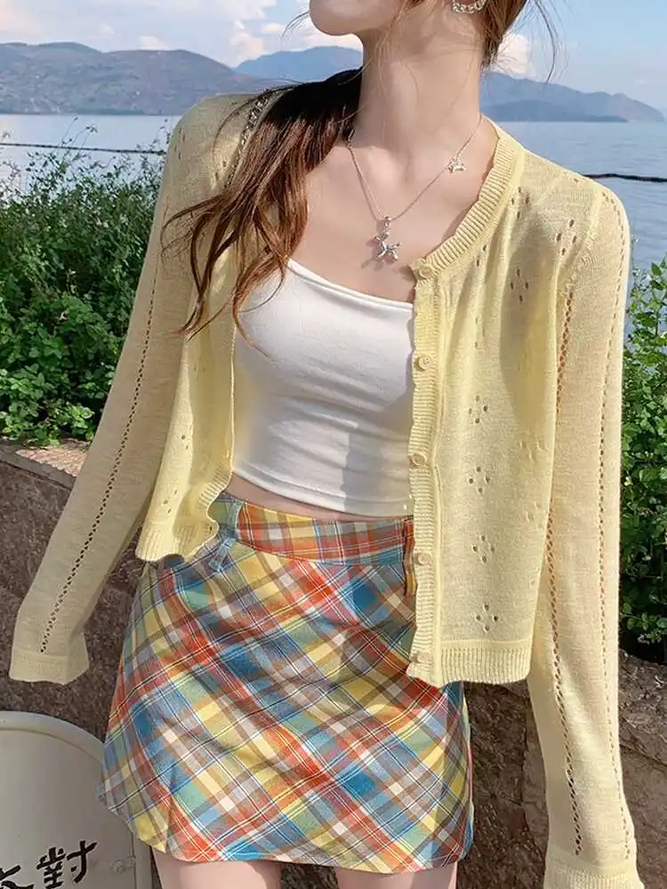 Sweaters O-Neck Knitted Sweater Women Cardigans New Long Sleeve Hollow Out Knit Sweater Cardigan Women Tops Women Clothing Q3519