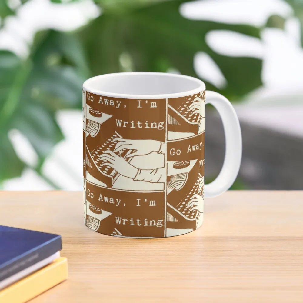 Go Away I Am Writing Coffee Brown Cream  Mug Photo Image Gifts Handle Round Printed Coffee Picture Tea Design Drinkware Cup