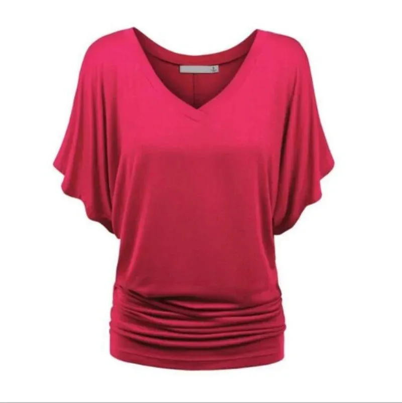 

2023 New Casual Loose T Shirt Women Summer Batwing Short Sleeve Tops Tees Fashion Solid Tshirt V Neck Vintage Clothes