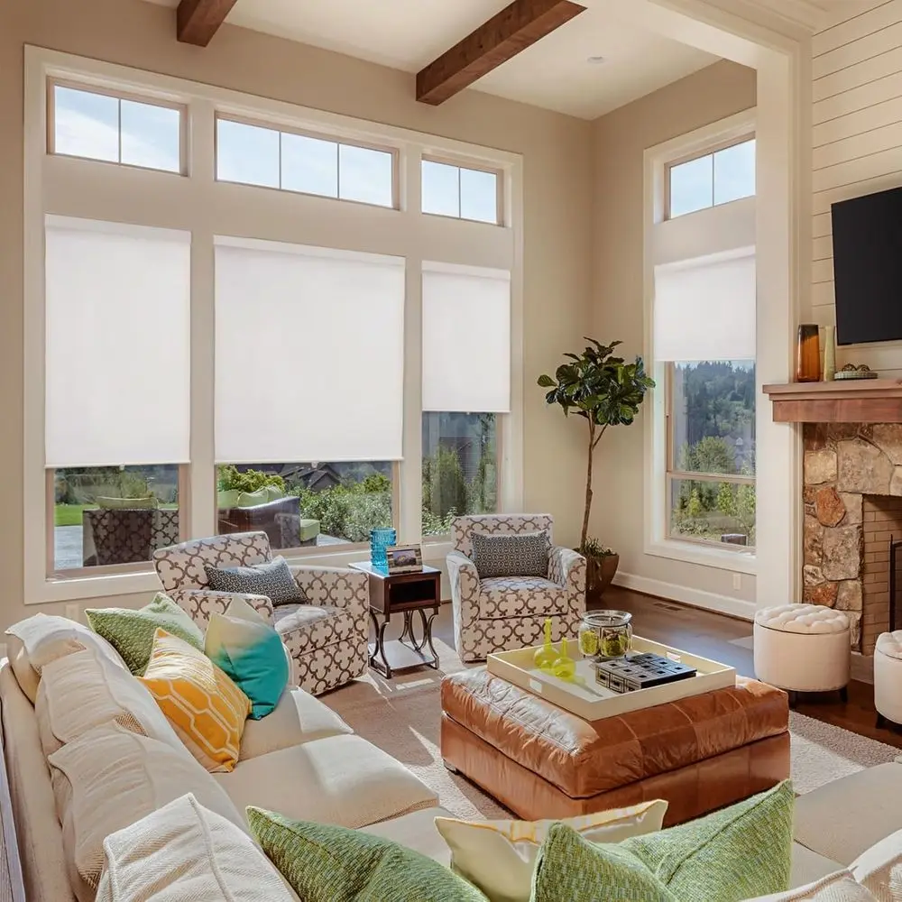 ظلال أسطوانية تعتيم لاسلكية بيضاء، 34 × 72، معزولة حراريًا، حماية من الأشعة فوق البنفسجية للمنزل والمكتب