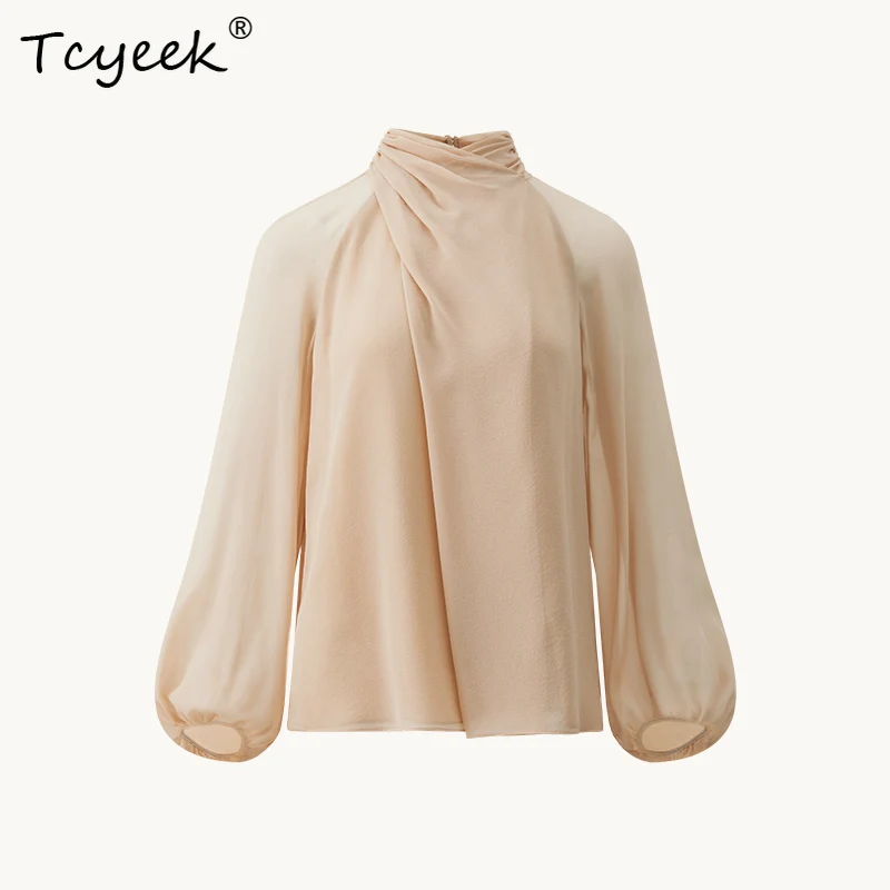 

Tcyeek, 12 мм, 100% тутовый шелк, женская рубашка с ворсовым воротником, рукав реглан, шикарная блузка с дизайном OL, осенне-зимний топ T49811QM