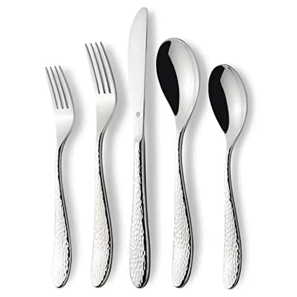 Stainless Steel Modern Hammered Flatware Set 80 Piece Silverware Dining Cutlery Dishwasher Safe