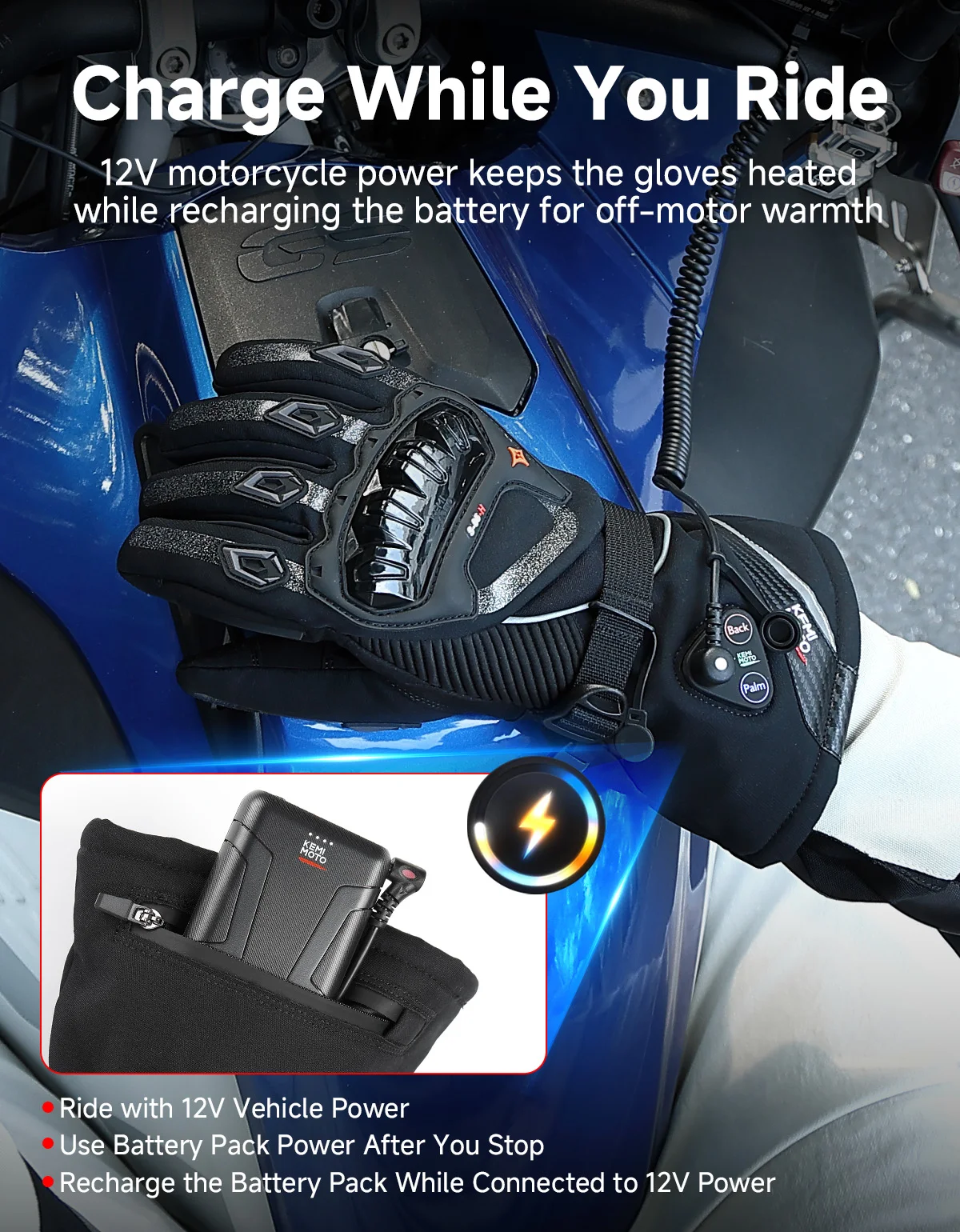 KEMIMOTO Motorrad-Heizhandschuhe Winter Moto-Heizhandschuhe Warme Wasserdichte Wiederaufladbare Heizhandschuhe für Schneemobile – Detail 38