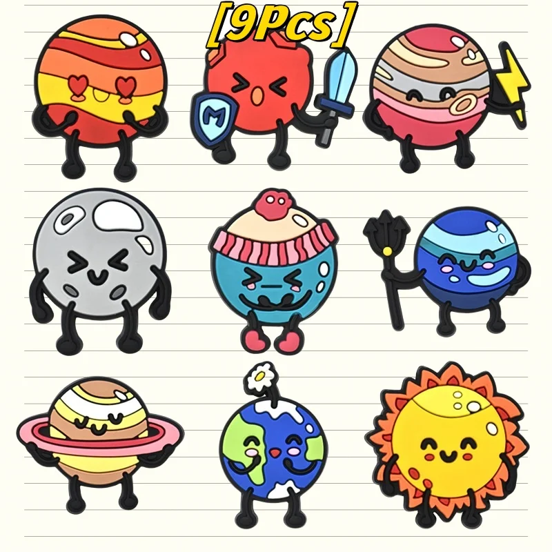 

9Pcs Cute Planet Earth Mars Saturn The sun Shoe Charms for Sandals Accessories Shoe Decorations Pins for Boy Girls Favor Gift