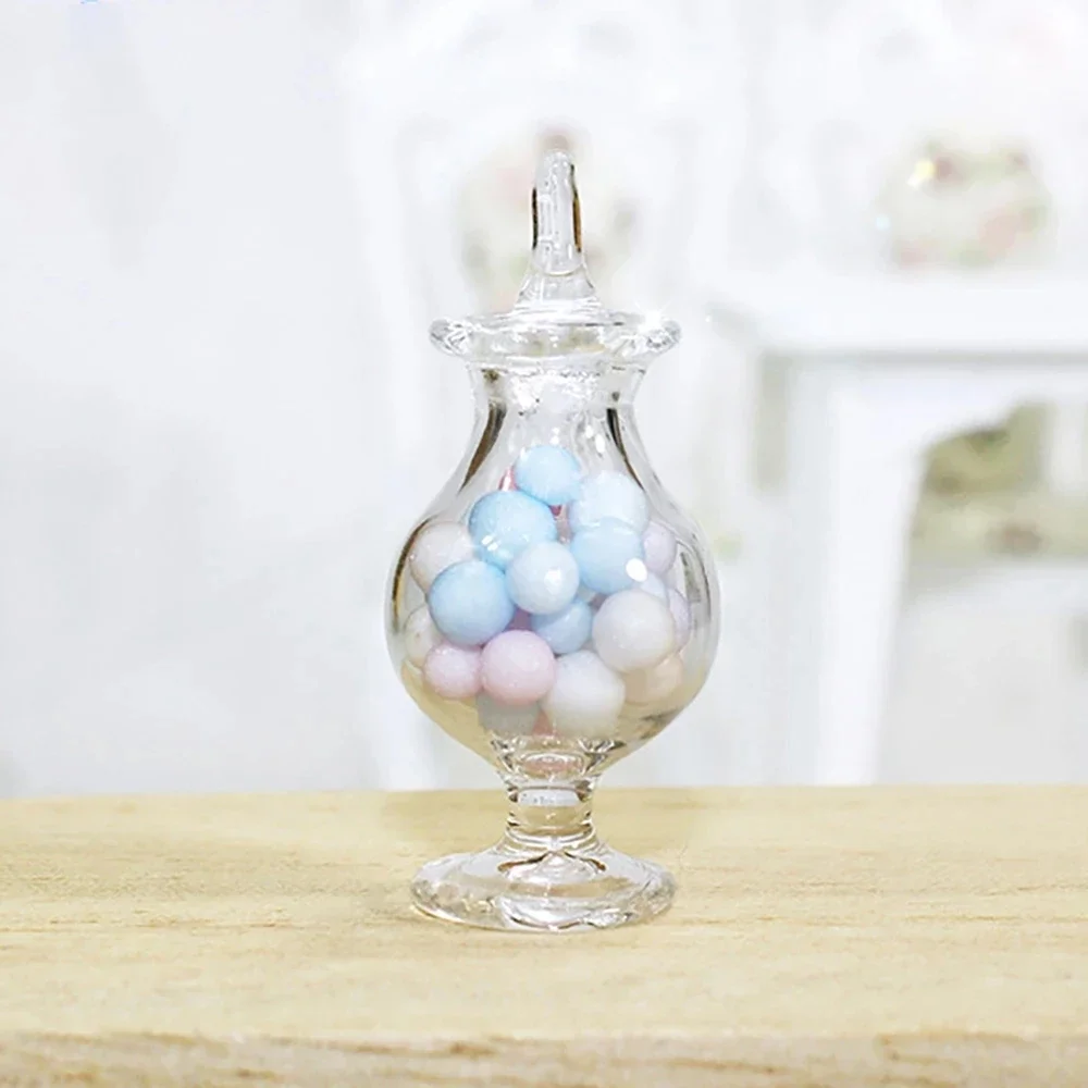 1/12 Dollhouse Miniature Accessories Mini Glass Candy Jar Simulation Bottle Model for Doll House Decoration ob11