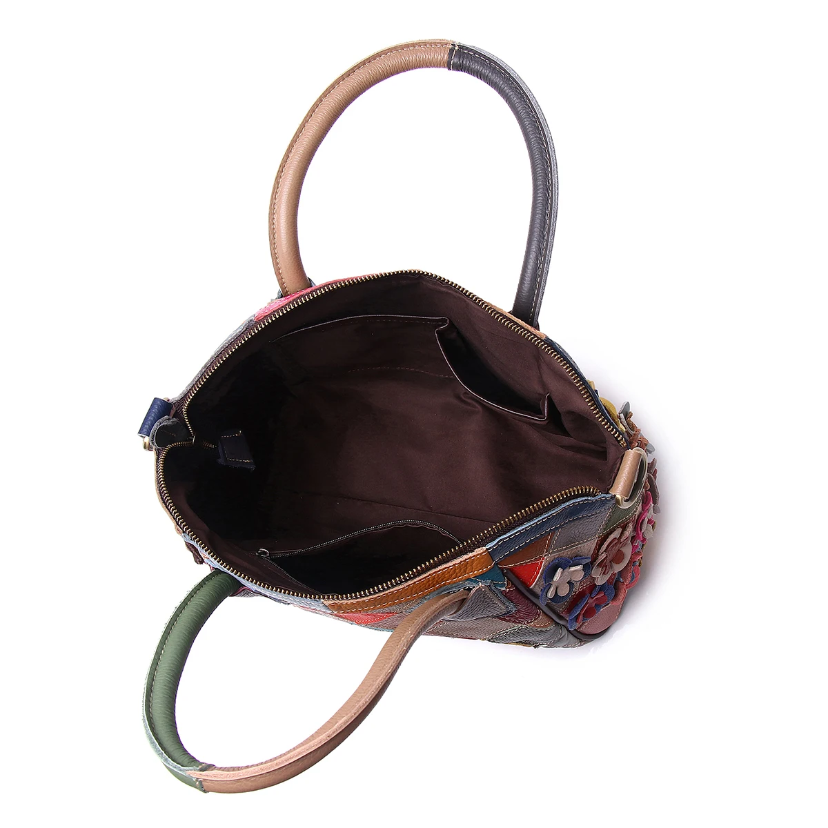 Genuine leather color random contrast handmade flower stitching cowhide shell bag casual ladies shoulder crossbody handbag