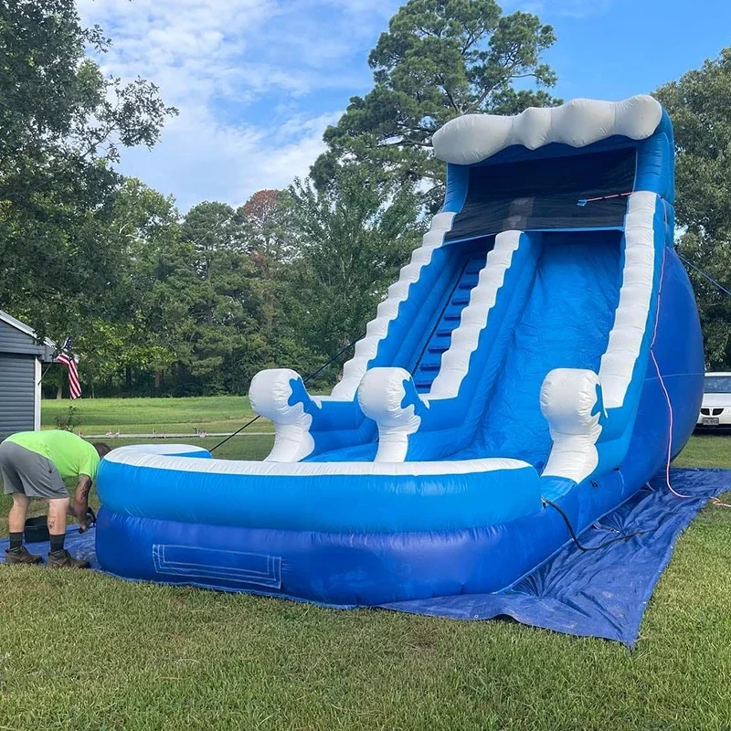 Summer inflatable Water Park Blue Waves water slide inflatable with swimming pool for fun for kids n adults for Party Rentals