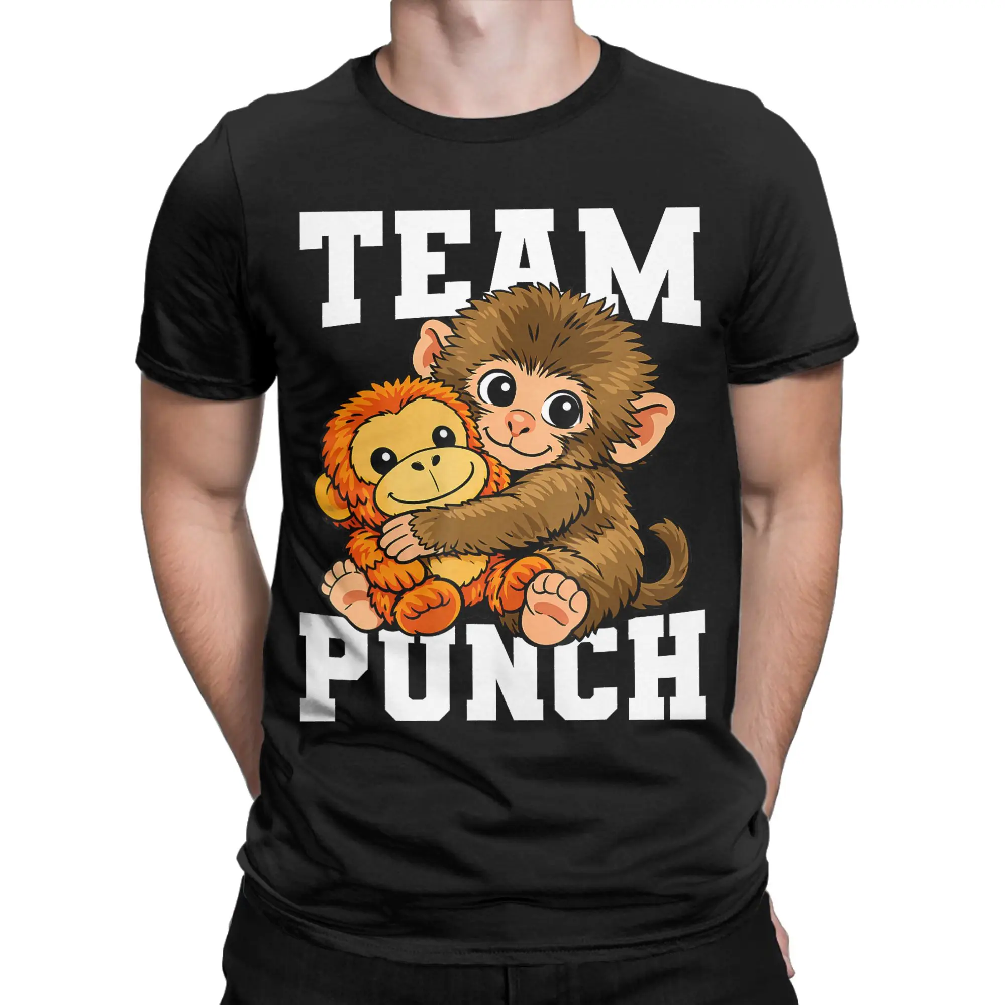 Harajuku T Shirt Summer Team Punch The Abandoned Monkey Panchi Kun Baby Macaque Fashion T-Shirts Pure Cotton Tee Shirt for Man