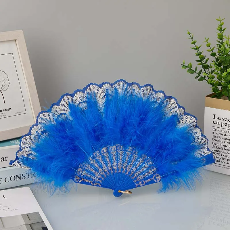 Europe Style1920 Vintage Retro Foldable Hand Fan Feathers Lace Folding Handheld Fan for Dance Wedding Decoration Party Favor Gif