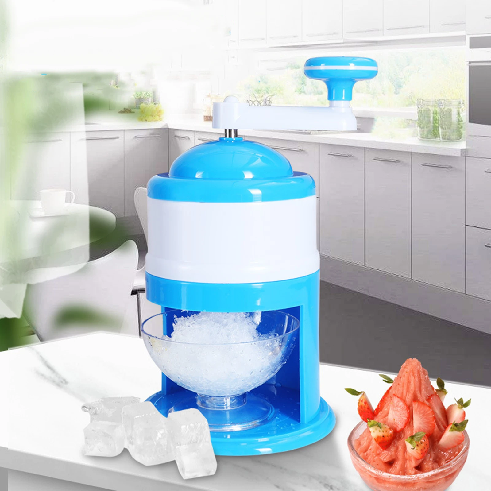 Manual Ice Crusher Portable Mini Hand Shaved Ice Machine Crushed Ice Maker with Ice Cube Tray for Kitchen Restaurants Bars Cafe