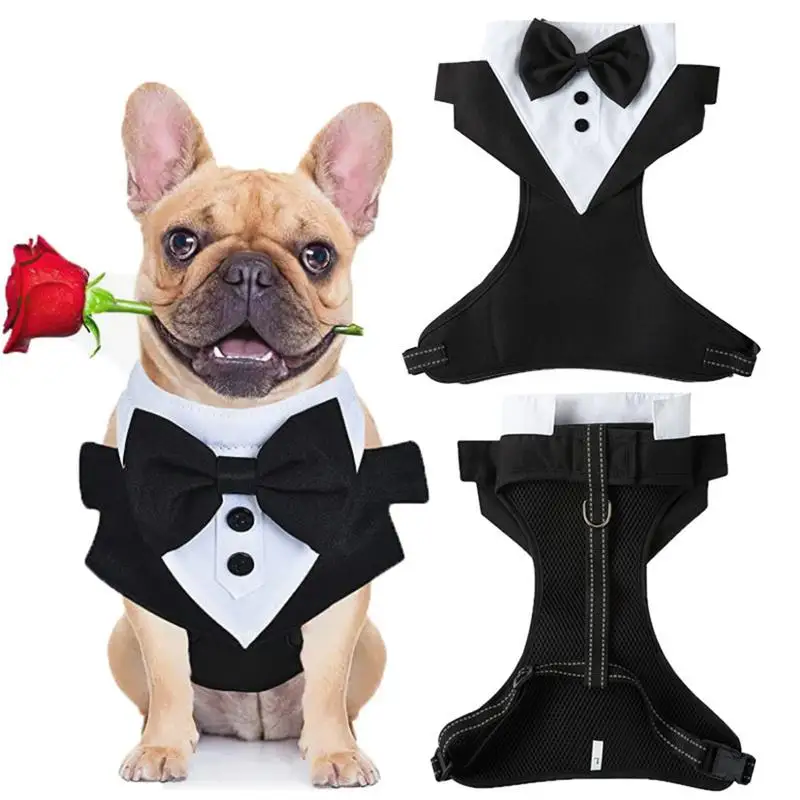 Dog Tuxedo For Small Dogs Dog Tuxedo Wedding Bandana Collar Dog Prince Wedding Bow Tie Shirt With Traction Rope  pet supplies