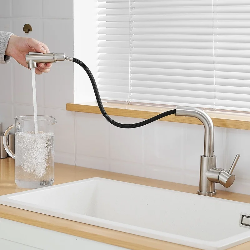 

Brushed Nickel Pull-Down Kitchen Faucet for Sink, Mini Bar Prep Faucet, Bathroom Sink Faucet