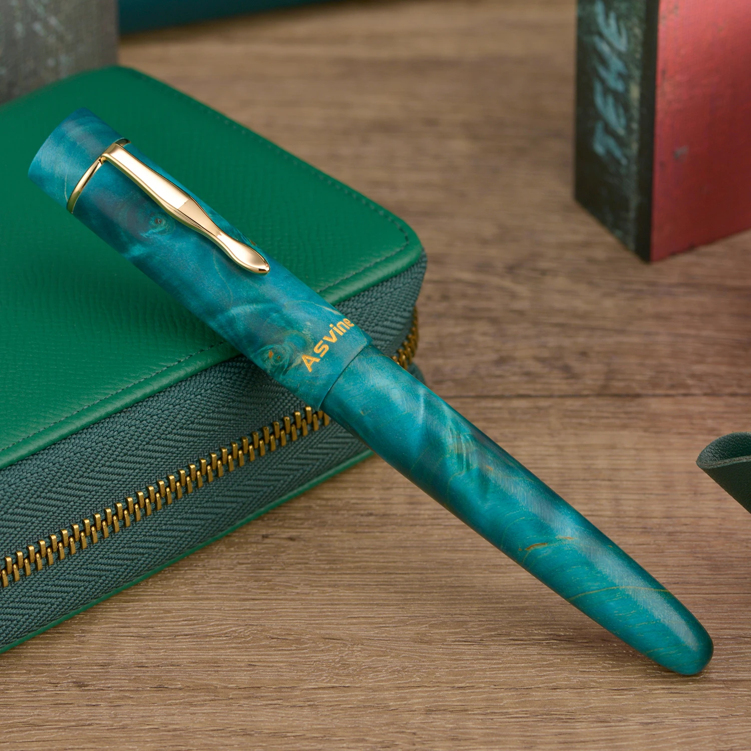 Asvine C2000 قلم حبر خشبي ثابت رقم 8 EF/F/M/Stub 1.1 بنك الاستثمار القومي، قلم كتابة كبير الحجم مصنوع يدويًا باللون الأخضر #3