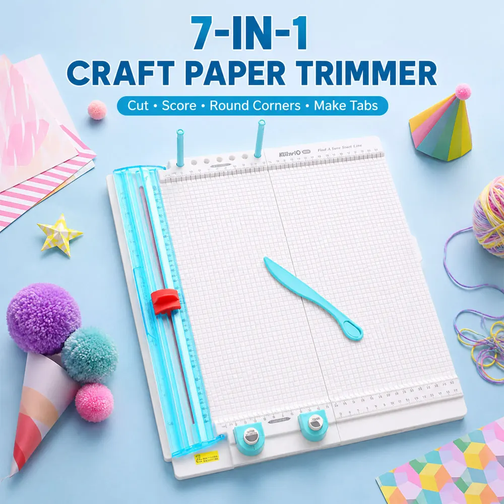 7-in-1 Paper Trimmer & Scoring Board, Foldable Craft Cutter for 10 Sheets, Cards, Divider Tabs, Scrapbooks, Pom-Poms & DIY Art