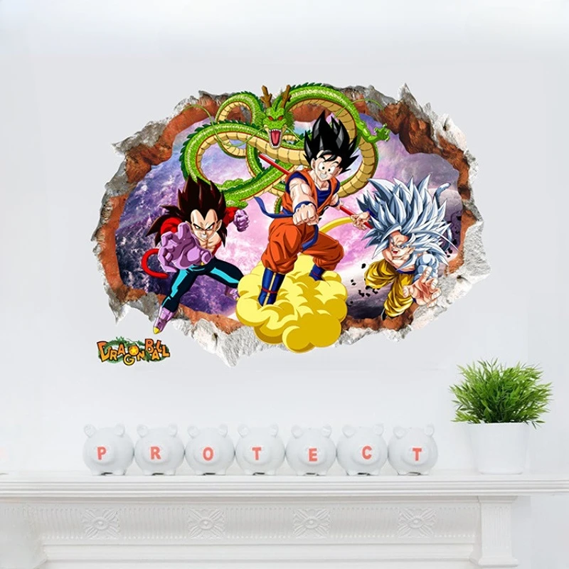 Dragon Ball 3D Broken Wall Sticker Super Saiyan Son Goku Anime Wall Sticker Bedroom Decoration Sticker Children\'s Toy Gift