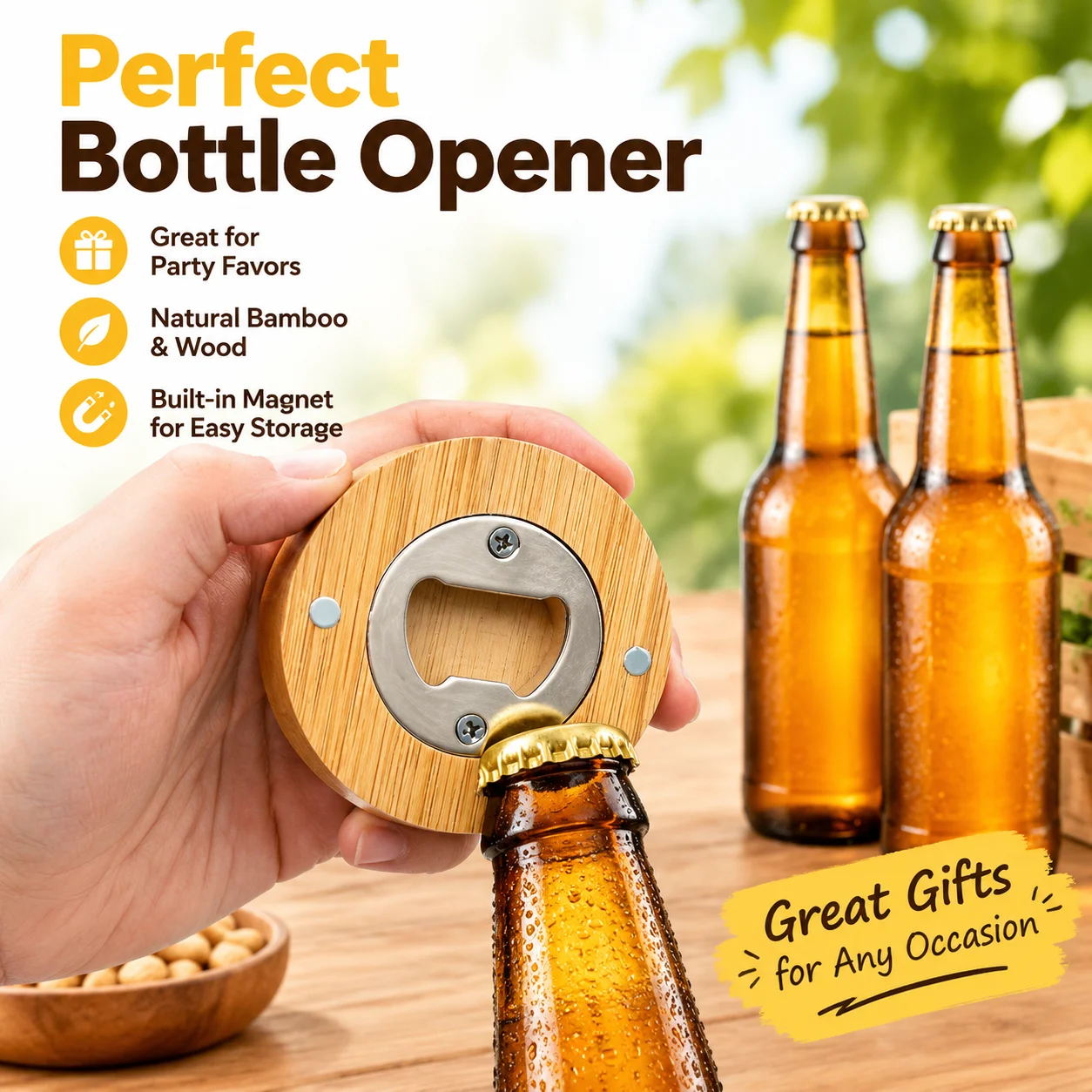 Handmade Bamboo and Wood Magnet Bottle Opener for Wedding Party Gifts Cross-border Special Bottle Opener