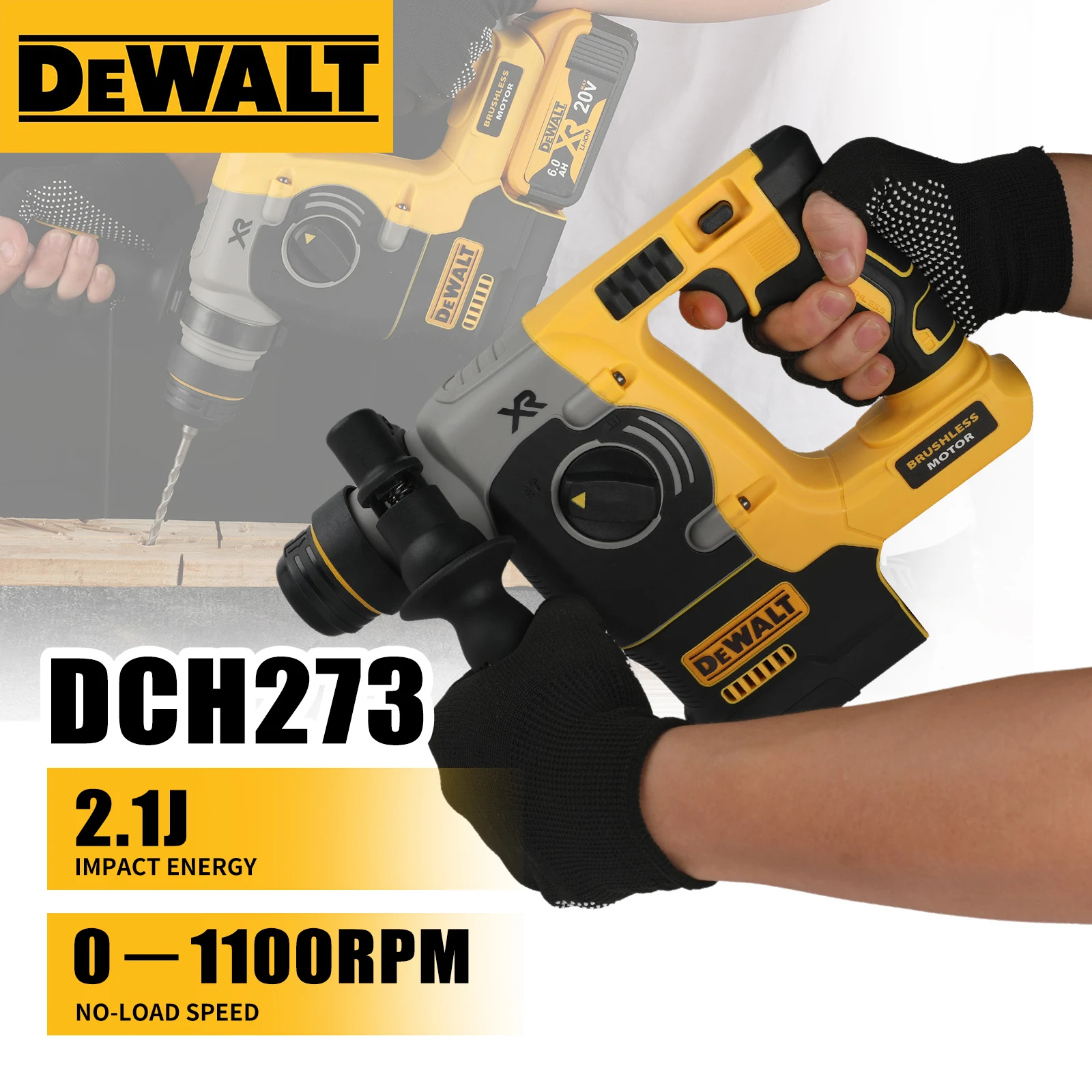 20V DEWALT DCH273 Brushless Rotary Hammer, SDS PLUS 3-Mode 24mm Concrete Drill, 4600BPM Variable Speed Impact Power Tool