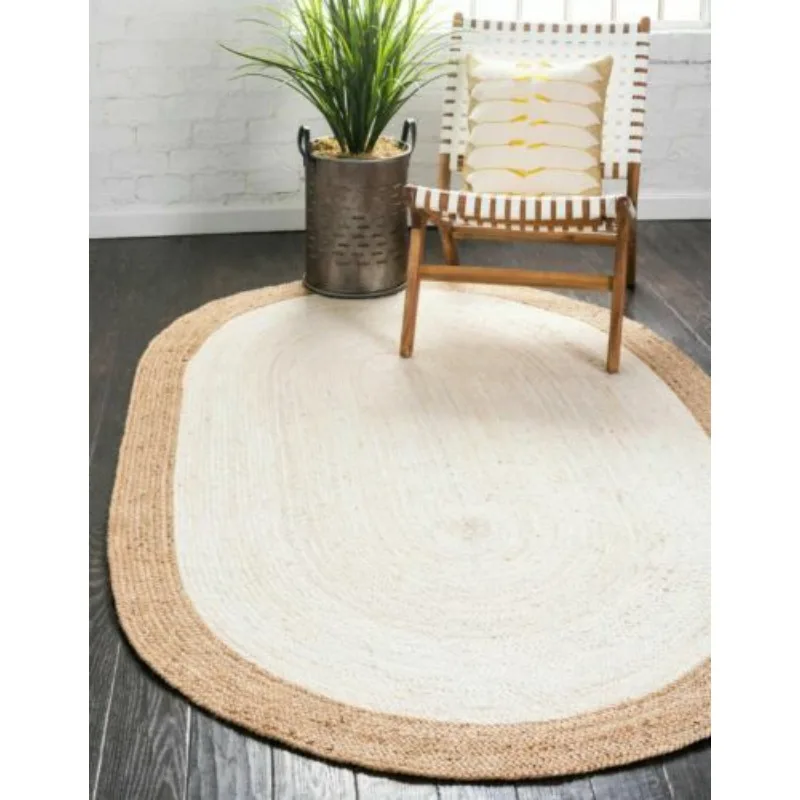 Oval Rug 100% Natural Braided Jute Reversible Carpet Living Modern Area Rug