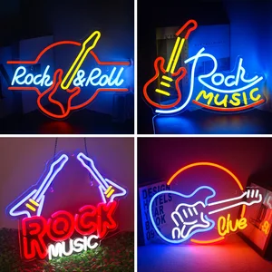 Rock and roll tabelaları, neon gitar müziği led neon ışık sanatı, bir sınıf oyunu için duvar dekorasyonu, müzik, parti, rock, stüdyo, bar, disko, parti ve neon Partinin 6 büyük satışı, rock and roll dekoru - №5