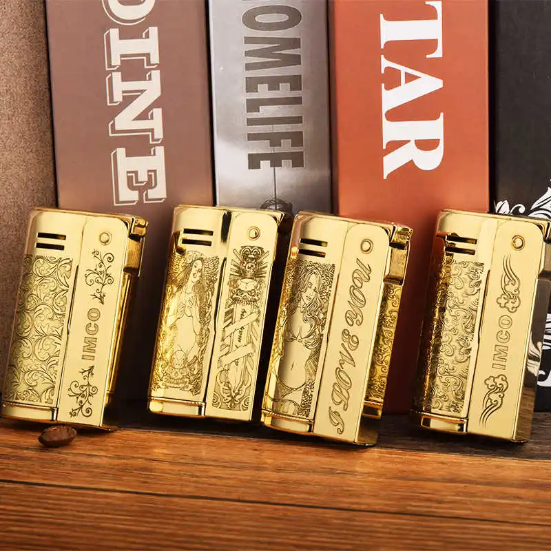 IMCO 6800 kerosenes Oil Lighter Stainless Steel & Brass Vintage Design Laser Engraved Classic Tobacco Accessory for Men