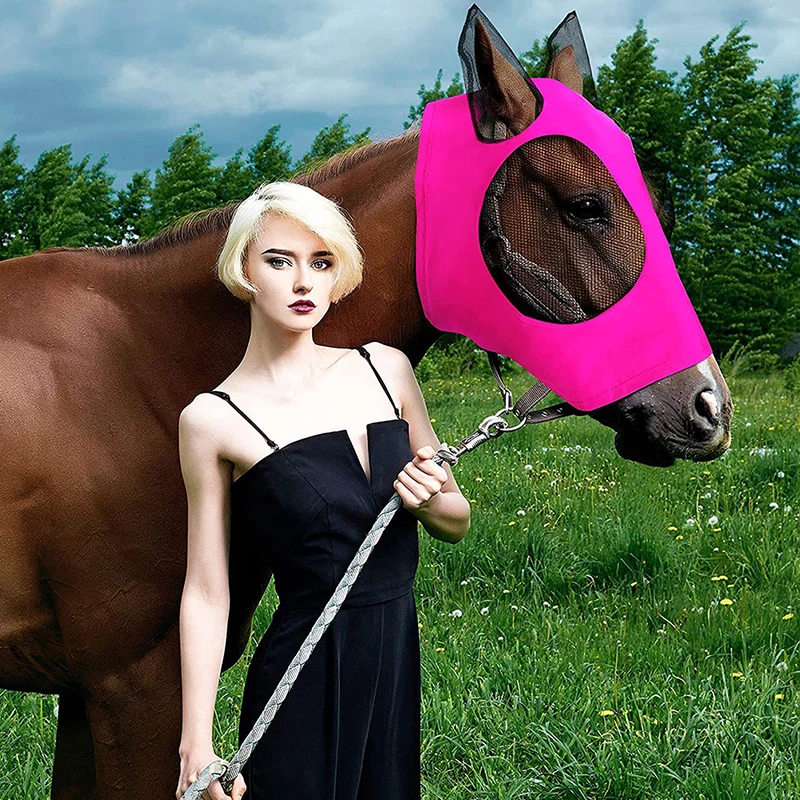 Horse Fly Mask Anti-UV Supplies Ergonomics Pet Summer Eye Shield Anti Mosquito Ear Insects Half Face Mesh Fly Protective Cover