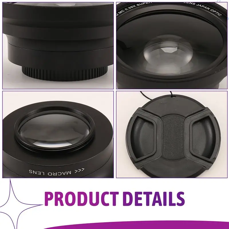 QWE-Professional 37Mm Macro+72Mm Wide Angle Lens 0.39X Full HD For 4K Camcorder