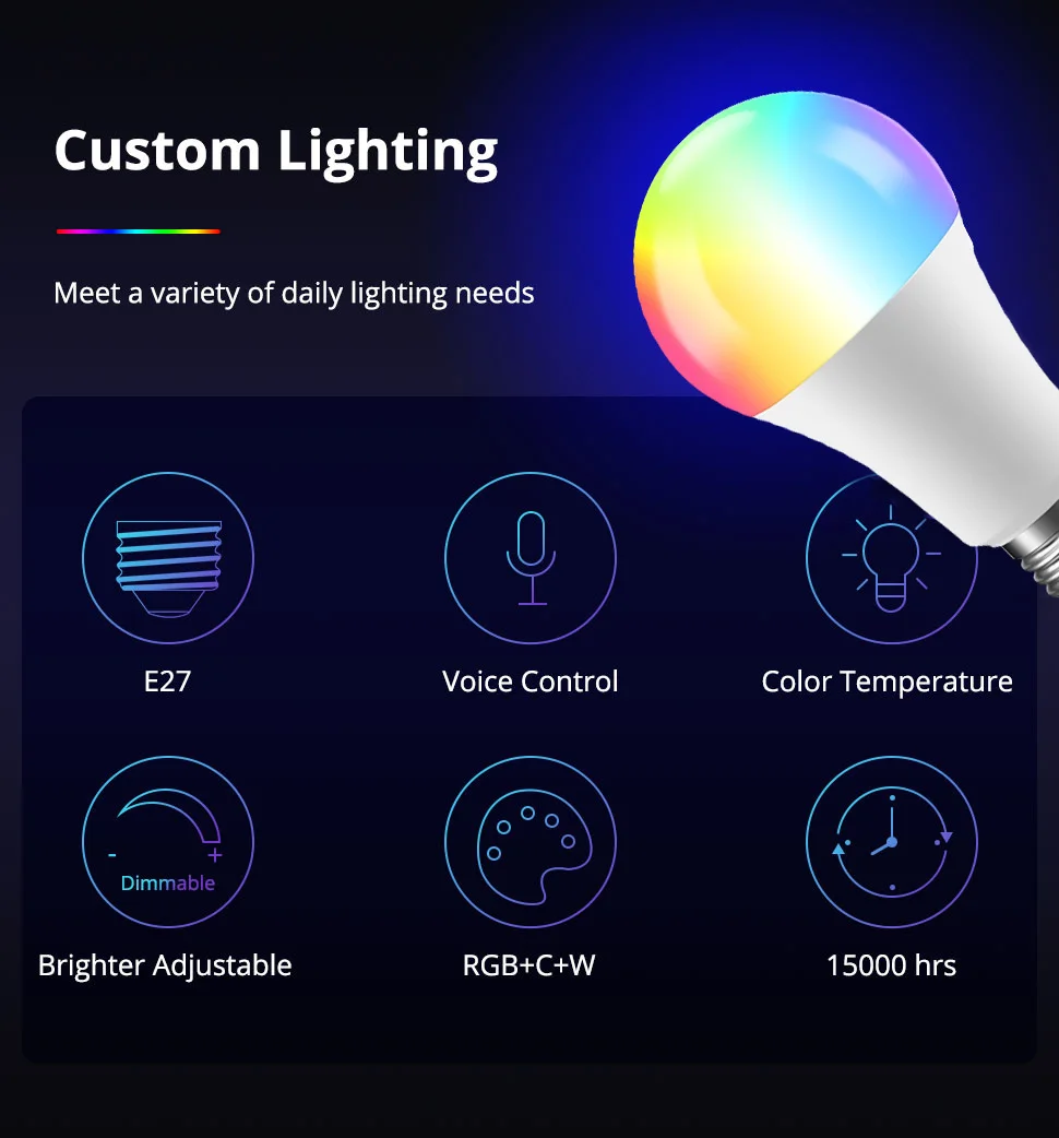 Matter Apple Homekit WiFI Smart RGB+ White Light Bulb SmartThings APP Control Support Siri Google Home Alexa Voice Assistant