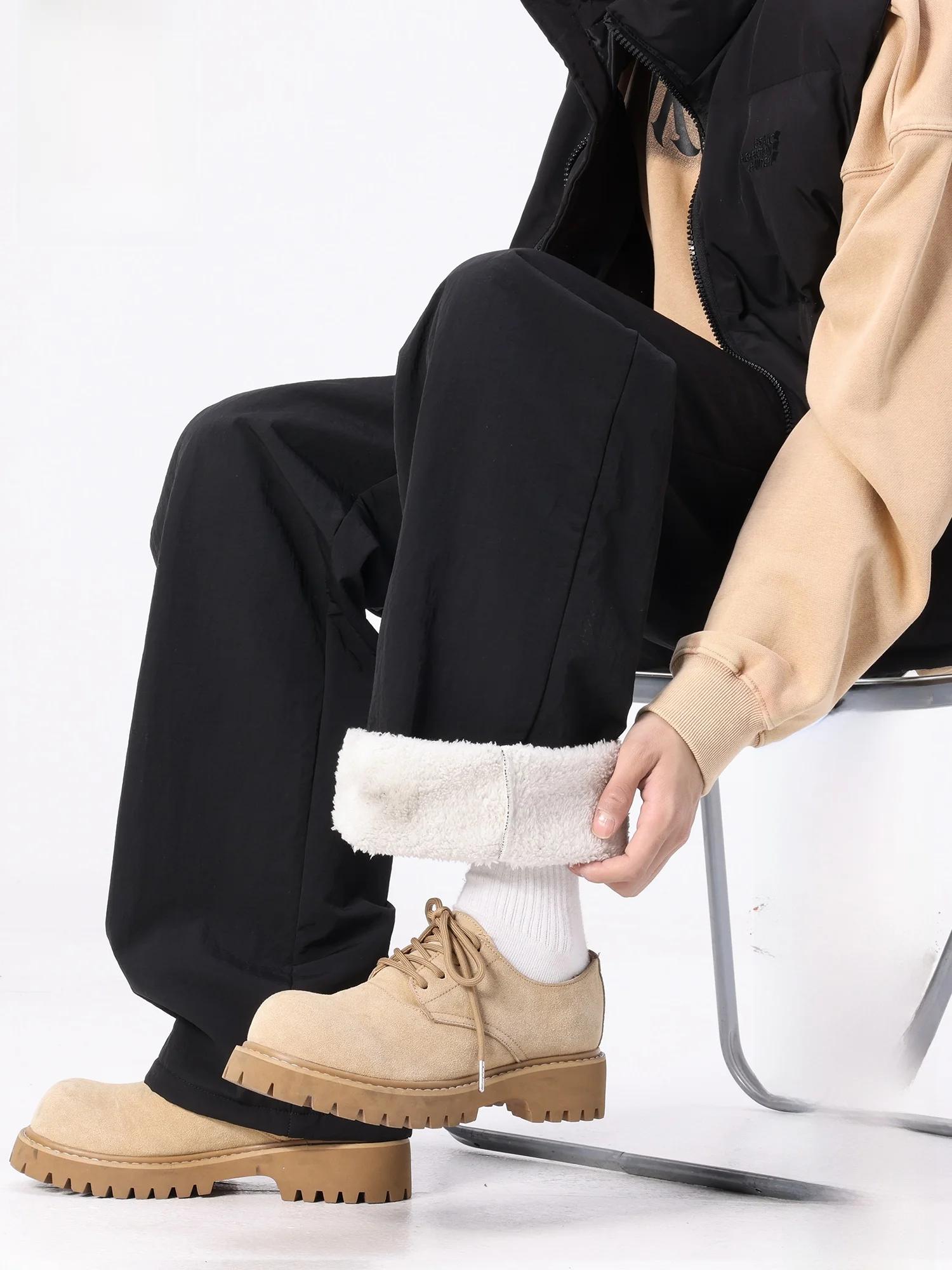 

Мужские повседневные брюки Paul Frank с утепленной флисовой подкладкой, зимние, теплые, свободные, удобные, прямого кроя, черные