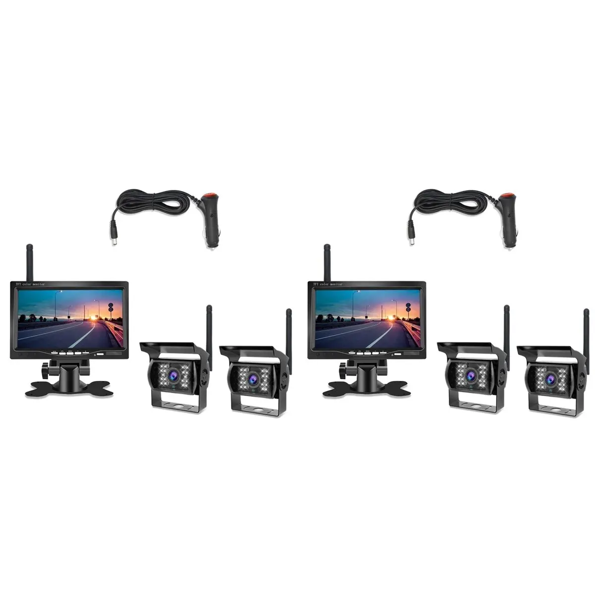 2pcs 7InWireless Monitor Waterproof Vehicle 2 Backup Camera Kit TFT LCD Monitor Parking Assistance
