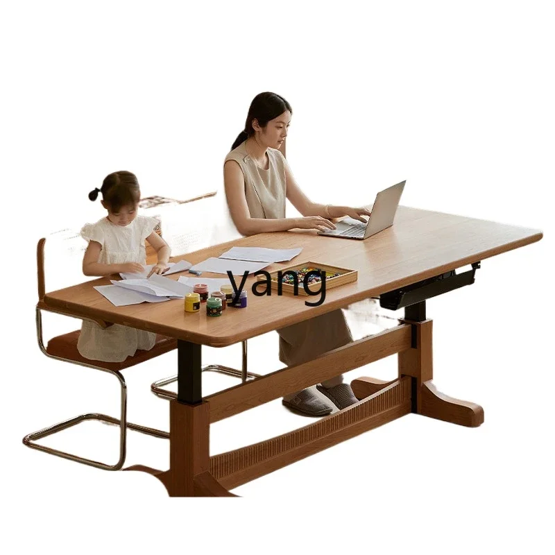 

LH Electric Lifting Dining Table Cherry Wood Living Room Large Desk Worktable Solid Wood Double