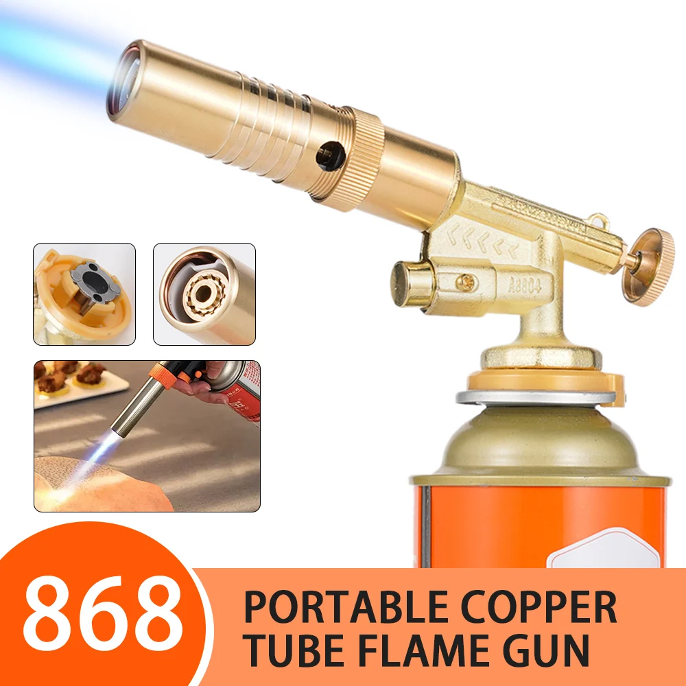 Welding Torch Gas Burner Flame Gun Blower Pure Copper Gas Torch Brazing Auto Ignition Gun Cooking Barbecue Kitchen Baking Tool