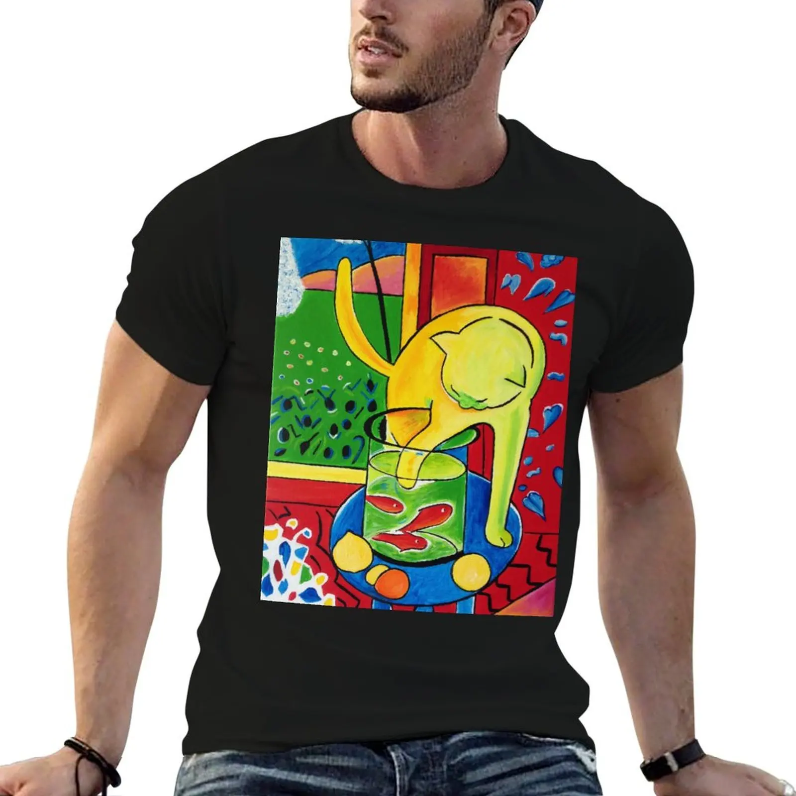 Camiseta Le Chat Aux Poissons Rouges 1914, (El gato con peces rojos), camiseta informal con estampado novedoso