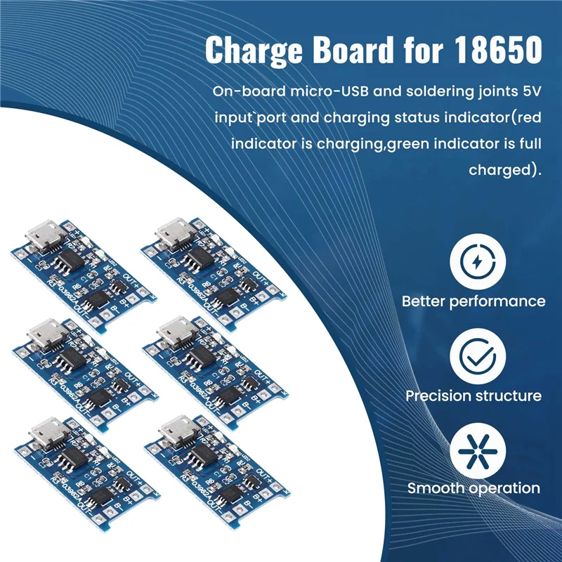 

L72A-6PCS For TP4056 Charging Module With Battery Protection 18650 BMS 5V Micro-USB 1A Charge Board For 18650