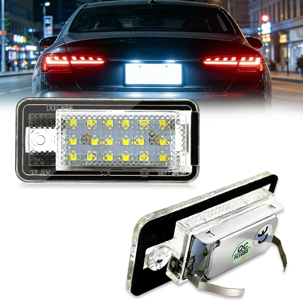 

Комплект из 2 светодиодных ламп для подсветки номерного знака Audi (A3, A4, S4, RS4, B6, B7, A6, RS6, S6, C6, S5, Q7, A8, S8, Avant) без ошибок Canbus