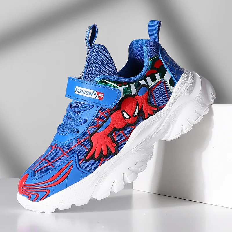 Disney LED Casual Sneakers Red Black For Spring Boys Spiderman Mesh Outdoor Shoes Children Lighted Non-slip Shoes Size 27-37