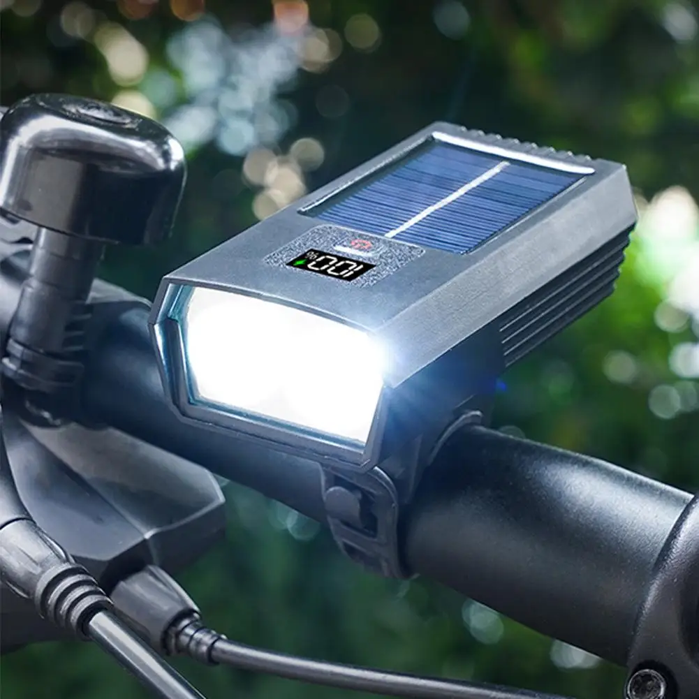 Solar Bike Light Headlight Road Bike Front Lamp Flashlight USB Waterproof Accessories Durability Bike Rechargeable N4K6