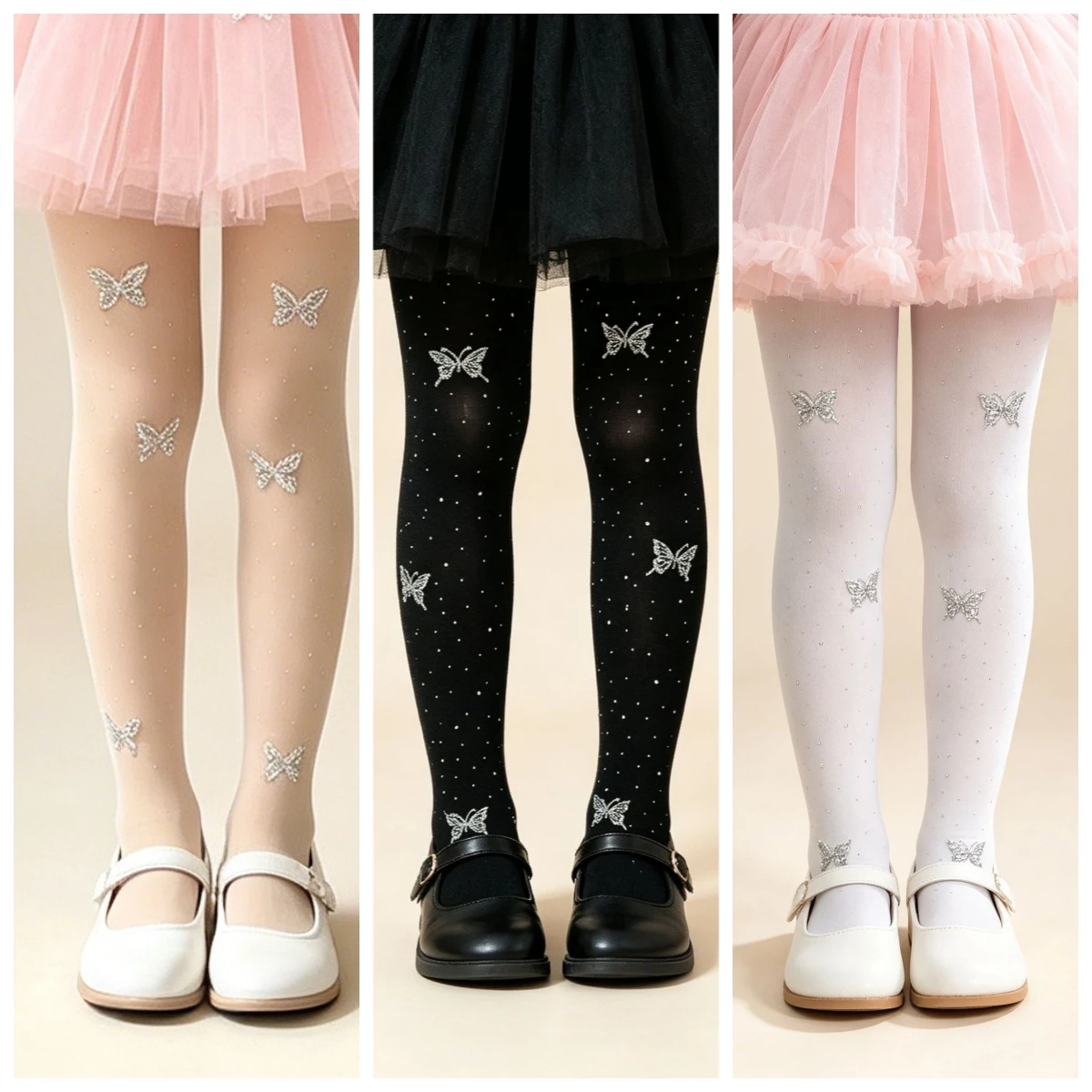 Kids Sparkly Butterfly Rhinestone Velour Tights 100D  Soft Stretchy Pantyhose Girls Ceremony Princess Party Dress Socks XH42