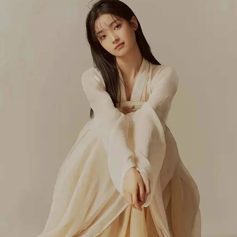 xiaoxiao Ancient Apricot Hanfu Suit Traditional Chinese Tang Costume Spring Autumn Long Horse Face Skirt Classic Gentle Vintage - view 3